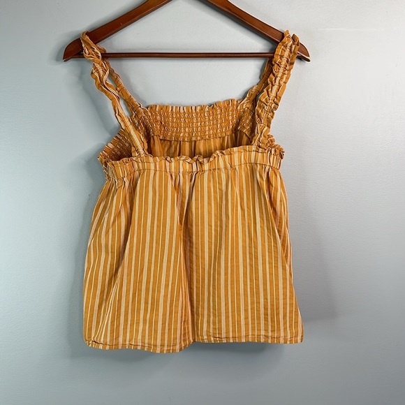 Banana Republic Striped Embroidered Smock-Neck Tank Top Honey Orange Ruffled S - Picture 5 of 9